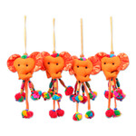 Cotton blend ornaments, 'Autumn Ears' (set of 4) - Floral 4-Piece Orange Cotton Blend Elephant Ornament Set