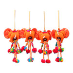 Cotton blend ornaments, 'Autumn Ears' (set of 4) - Floral 4-Piece Orange Cotton Blend Elephant Ornament Set