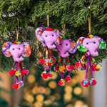 Cotton blend ornaments, 'Spring Ears' (set of 4) - Spring-Themed 4-Piece Cotton Blend Elephant Ornament Set