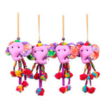 Cotton blend ornaments, 'Spring Ears' (set of 4) - Spring-Themed 4-Piece Cotton Blend Elephant Ornament Set
