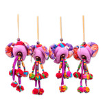 Cotton blend ornaments, 'Spring Ears' (set of 4) - Spring-Themed 4-Piece Cotton Blend Elephant Ornament Set