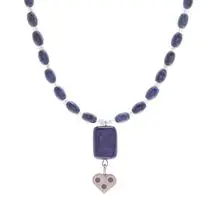 Lapis lazuli and apatite beaded pendant necklace, 'Royal Blue Heart' - Lapis Lazuli Apatite Necklace with 950 Silver Heart Pendant