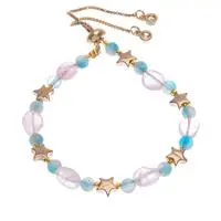 Multi-gemstone beaded necklace, 'Thriving True Love' - Star-Themed Polished Brass and Multi-Gemstone Bead Bracelet
