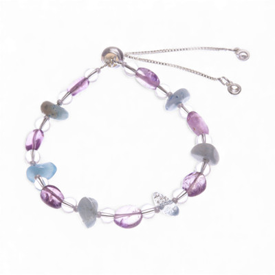 Amethyst and blue quartz beaded bracelet, 'Thriving Wise Love' - Silver-Plated Brass Beaded Bracelet with Amethyst and Quartz