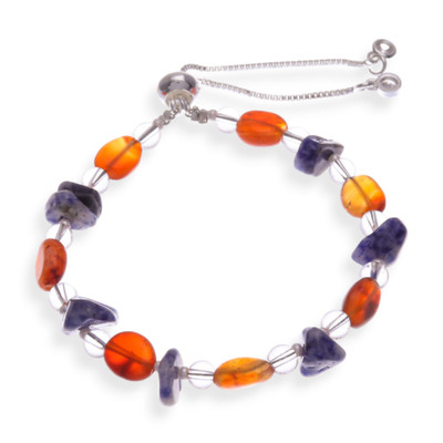 Sodalite and chalcedony beaded bracelet, 'Thriving Intuitive Love' - Brass Beaded Bracelet with Sodalite and Chalcedony Jewels