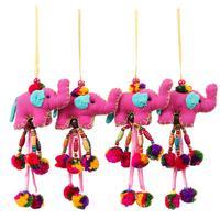 Cotton blend ornaments, 'Friendship of Giants' (set of 4) - Elephant-Themed 4-Piece Cotton Blend Ornament Set in Pink