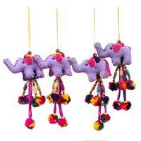 Cotton blend ornaments, 'Magic of Giants' (set of 4) - Thai 4-Piece Cotton Blend Elephant Ornament Set in Purple