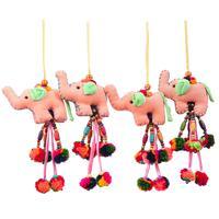 Cotton blend ornaments, 'Grace of Giants' (set of 4) - Folk Art 4-Piece Cotton Blend Elephant Ornament Set in Peach