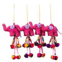 Cotton blend ornaments, 'Caprice of Giants' (set of 4) - 4-Piece Cotton Blend Elephant Ornament Set in Fuchsia Hues