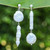 Cultured pearl dangle earrings, 'Pearly Planets' - Natural White Cultured Pearl Dangle Earrings from Thailand (image 2) thumbail