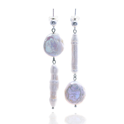 Cultured pearl dangle earrings, 'Pearly Planets' - Natural White Cultured Pearl Dangle Earrings from Thailand
