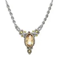 Citrine macrame pendant necklace, 'Shimmering Glory' - 6.5-Carat Citrine Brass Beaded Macrame Pendant Necklace