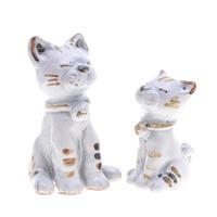 Ceramic statuettes, 'Feline Reputation' (set of 2) - Painted 2-Piece Ivory and Brown Ceramic Cat Statuette Set