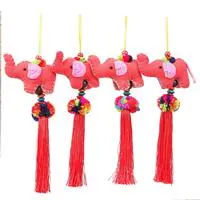 Cotton blend ornaments, 'Flaming Parade' (set of 4) - Red-Orange 4-Piece Cotton Blend Elephant Ornament Set
