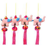 Cotton blend ornaments, 'Rose Parade' (set of 4) - 4-Piece Cotton Blend Elephant Ornament Set in Old Rose Hues
