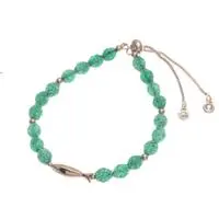 Green quartz beaded bracelet, 'Fortunate Fish' - Good Fortune Green Quartz Beaded Bracelet with Fish Pendant
