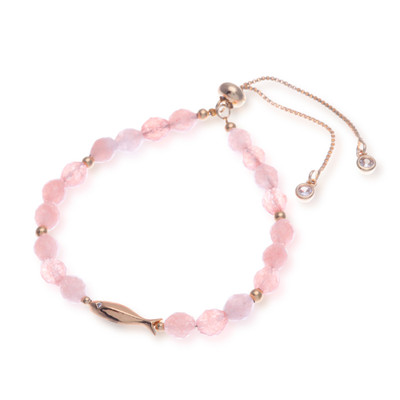 Rose quartz beaded bracelet, 'Dulcet Fish' - Whimsical Rose Quartz Beaded Bracelet with Fish Pendant