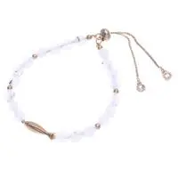 Moonstone beaded bracelet, 'Angelic Fish' - Birthstone Moonstone Beaded Bracelet with Brass Fish Pendant