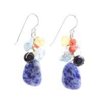 Sodalite and quartz cluster earrings, 'Marvelous Blue' - Artisan-Made Sodalite and Quartz Cluster Dangle Earrings