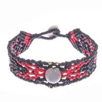 Labradorite macrame pendant bracelet, 'Energizing Sensations' - Bohemian Labradorite Macrame Bracelet with Brass Beads