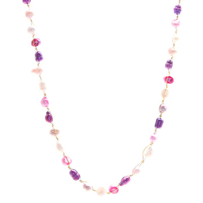 Cultured pearl beaded necklace, 'Sweet Elegance' - Beaded Necklace with Purple Pink Grey White Cultured Pearls