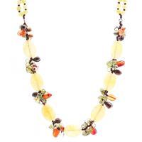Multi-gemstone beaded necklace, 'Exotic Romance' - Quartz Peridot Carnelian Pearl and Glass Beaded Necklace