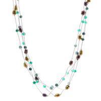 Cultured pearl and quartz strand station necklace, 'Layering Glamour' - Cultured Pearl and Quartz Four-Strand Station Necklace