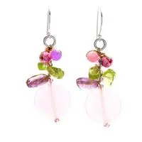 Multi-gemstone cluster earrings, 'Thai Kindness' - Thai-Made Multi-Gemstone Cluster Earrings in Pale Pink Hues