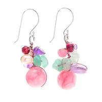 Multi-gemstone cluster earrings, 'Thai Belle' - Artisan-Made Pink-Palette Multi-Gemstone Cluster Earrings