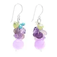 Multi-gemstone cluster earrings, 'Thai Spell' - Purple-Palette Multi-Gemstone Cluster Earrings from Thailand