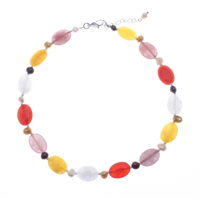 Quartz and cultured pearl beaded necklace, 'Spring Tangerine' - Colorful Quartz Cultured Pearl and Glass Beaded Necklace