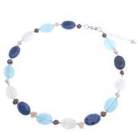 Quartz and cultured pearl beaded necklace, 'Wintertime Sky' - Blue White Quartz Cultured Pearl and Glass Beaded Necklace