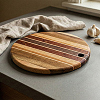 Wood cutting and charcuterie board, 'Flavorful Moments' - Hand-Carved Wood Cutting and Charcuterie Board with Stripes
