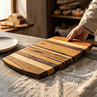 Wood cutting and charcuterie board, 'Tasteful Moments' - Striped Rectangular Wood Cutting and Charcuterie Board