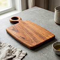 Wood cutting and charcuterie board, 'Cooking and Snacking' - Hand-Carved Wood Board for Cooking and Serving Snacks