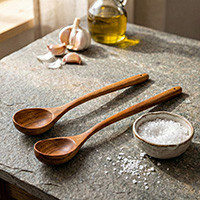 Wood serving spoons, 'Kitchen Delights' (pair) - 2 Wood Serving and Cooking Spoons Handmade in Thailand