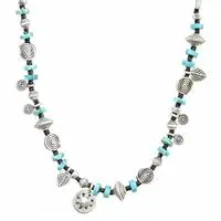 Reconstituted turquoise beaded charm pendant necklace, 'Spiral Serenity' - Hill Tribe Silver Reconstituted Turquoise Charm Necklace