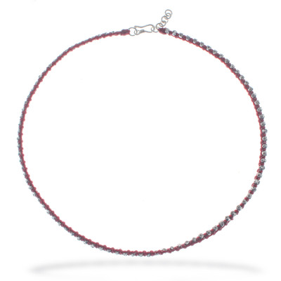 Silver beaded choker necklace, 'Exquisite Crimson' - Adjustable Red Choker Necklace with Hill Tribe Silver Beads