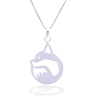 Sterling silver pendant necklace, 'Curled in Comfort' - Abstract Fox-Themed Openwork Silver Pendant Necklace
