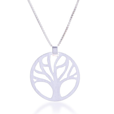 Sterling silver pendant necklace, 'Roots of Life' - Openwork Minimalist Tree of Life-Themed Silver Necklace