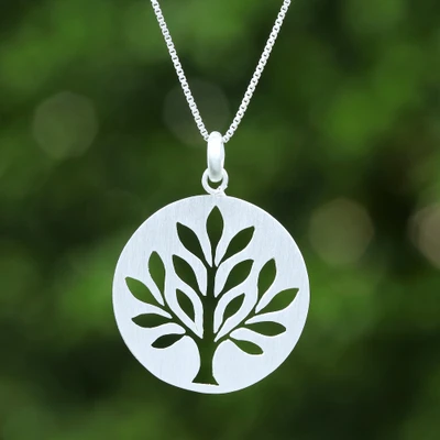 Sterling silver pendant necklace, 'Timeless Tree' - Silver Necklace with Openwork Tree of Life-Themed Pendant