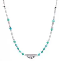 Reconstituted turquoise and silver beaded pendant necklace, 'Aqua Whispers' - Hill Tribe Silver Reconstituted Turquoise Pendant Necklace