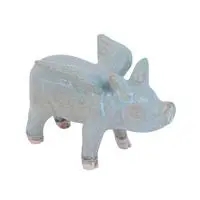 Celadon ceramic figurine, 'Flying Grey Pig' - Celadon Ceramic Flying Pig Figurine with Bluish-Grey Glaze