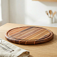 Wood cutting and charcuterie board, 'Zesty Moments' - Striped Reclaimed Wood Board for Cooking and Charcuterie