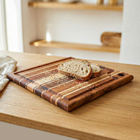 Wood cutting and charcuterie board, 'Delectable Moments' - Square Reclaimed Wood Board for Cooking and Charcuterie