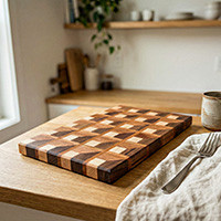 Wood cutting and charcuterie board, 'Appetizing Moments' - 3D Cube Geometric Reclaimed Wood Cutting Charcuterie Board