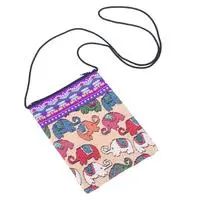 Cotton blend sling bag, 'Many Elephants in Purple' - Elephant-Themed Hill Tribe Handwoven Cotton Blend Sling Bag