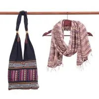 Curated gift set, 'Pink Glow' - Curated Gift Set with Hand-Loomed Scarf and Hill Tribe Bag