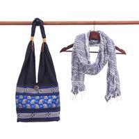Curated gift set, 'Classy Indigo' - Scarf and Elephant-Inspired Hill Tribe Bag Curated Gift Set