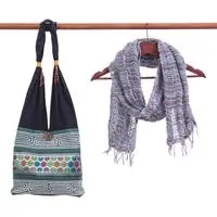 Curated gift set, 'Woodland Breeze' - Curated Gift Set with Hand-Woven Scarf and Hill Tribe Bag